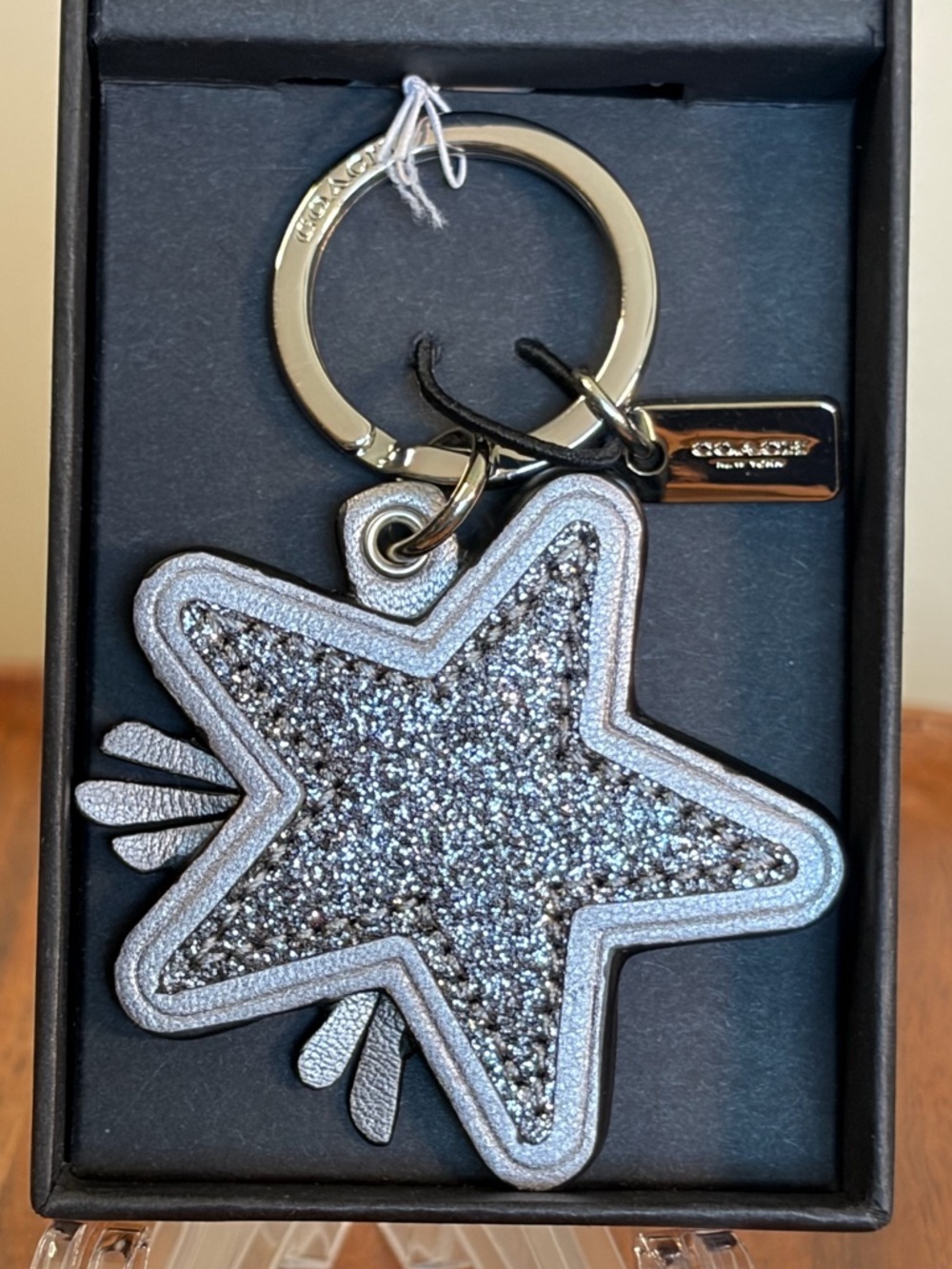 Coach Star Canyon Glitter Silver and Gunmetal Key Fob NIB F64350 - Picture 3 of 13
